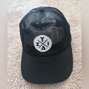 ZYIA Black Mesh Trucker Hat with White Logo Patch